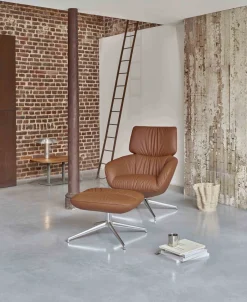 Leren Fauteuils|Draaifauteuils-Leolux Lodey Basic Fauteuil Brown Orange