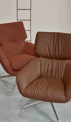 Leren Fauteuils|Relaxfauteuils-Leolux Lodey Plus Fauteuil Brown orange