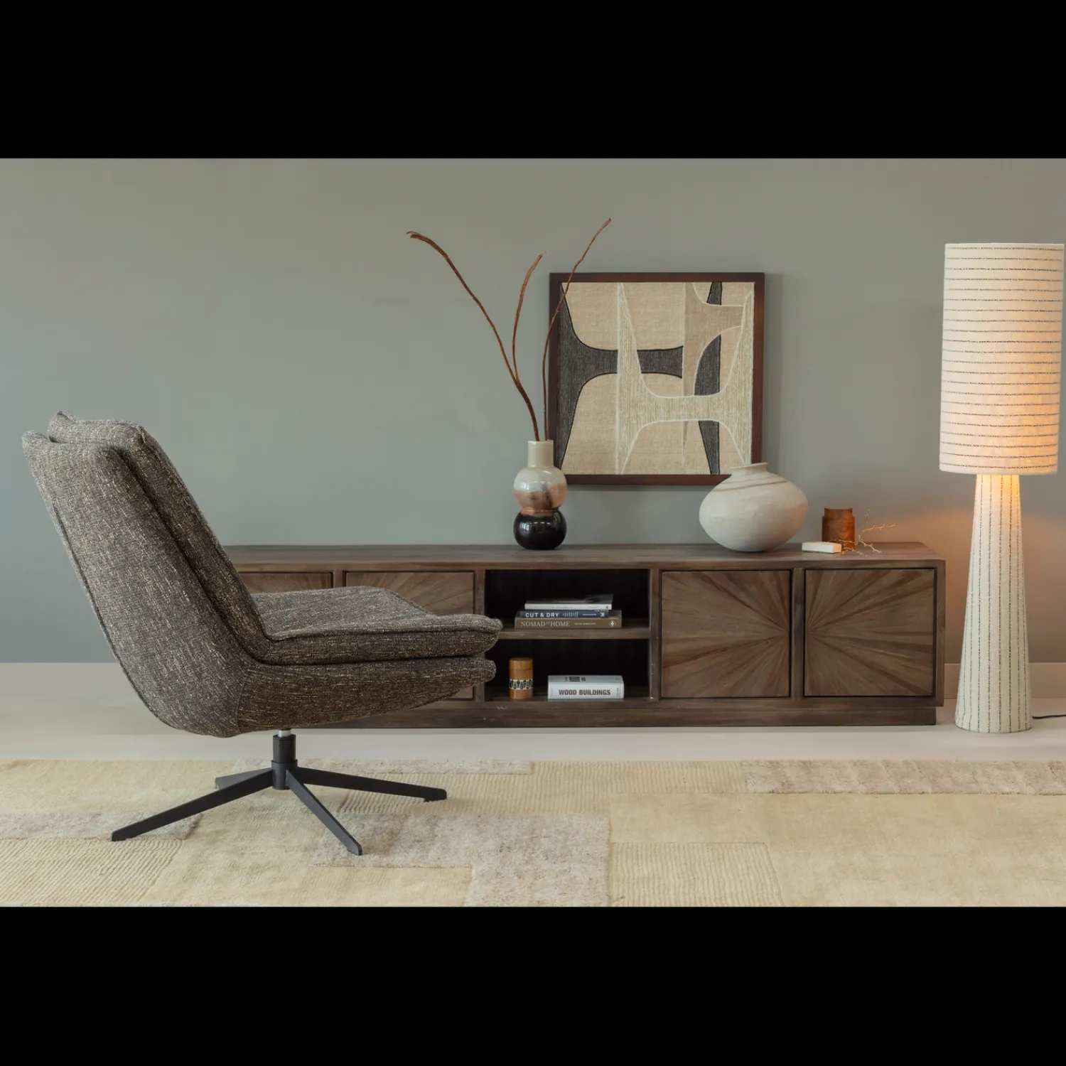 Moderne Vloerlampen|Vloerlampen-WOOOD Loft Strepen Vloerlamp Naturel