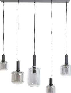 Glazen Hanglampen|Glazen Hanglampen-Trendhopper Loki 5-lichts Hanglamp Zwart, Smoke