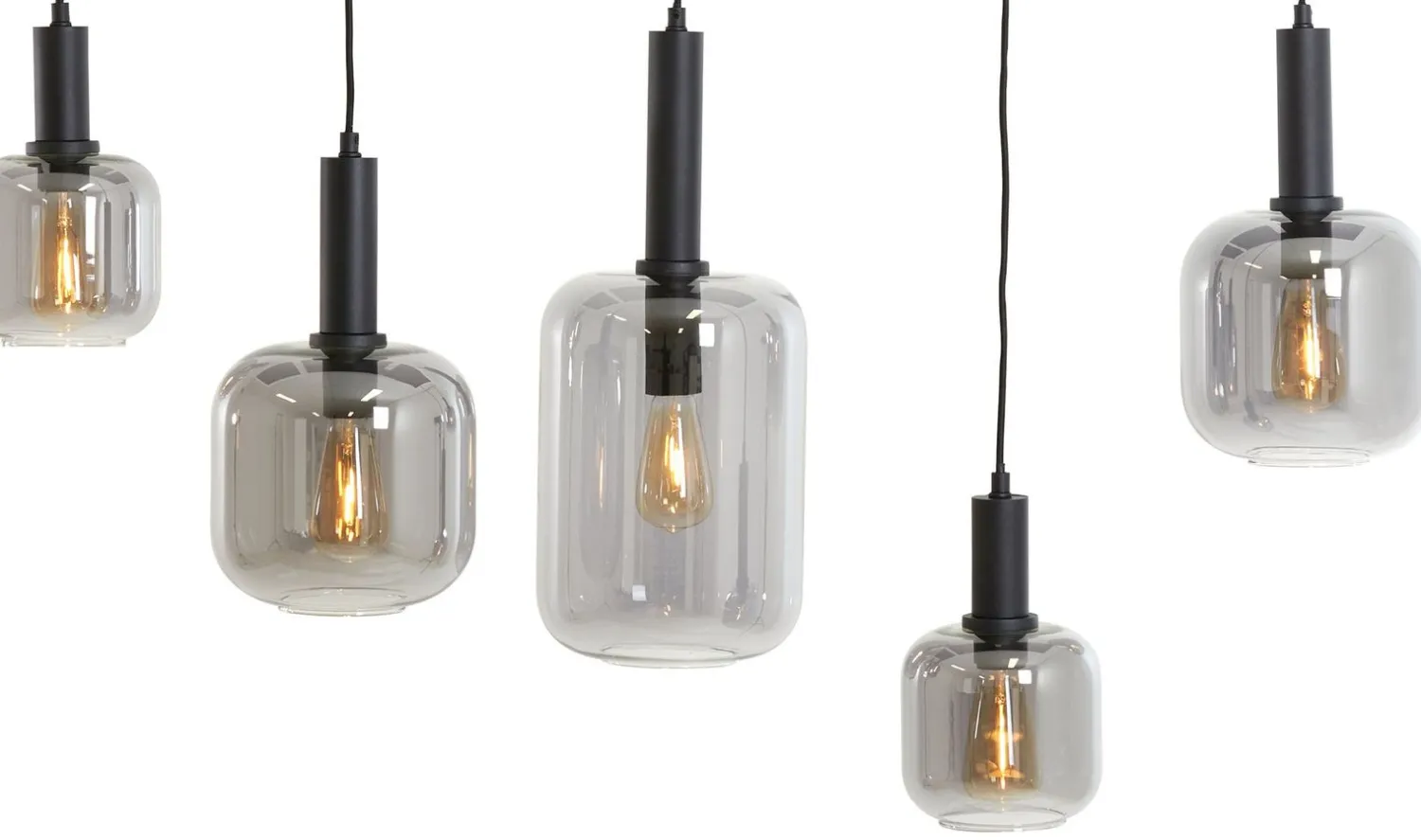 Glazen Hanglampen|Glazen Hanglampen-Trendhopper Loki 5-lichts Hanglamp Zwart, Smoke