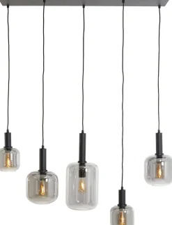 Glazen Hanglampen|Glazen Hanglampen-Trendhopper Loki 5-lichts Hanglamp Zwart, Smoke