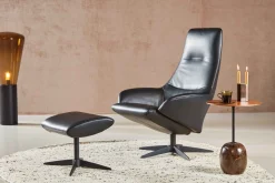 Leren Fauteuils|Relaxfauteuils-Gealux Lucid Relaxfauteuil + Hocker Zwart