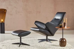 Leren Fauteuils|Relaxfauteuils-Gealux Lucid Relaxfauteuil + Hocker Zwart