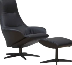 Leren Fauteuils|Relaxfauteuils-Gealux Lucid Relaxfauteuil + Hocker Zwart