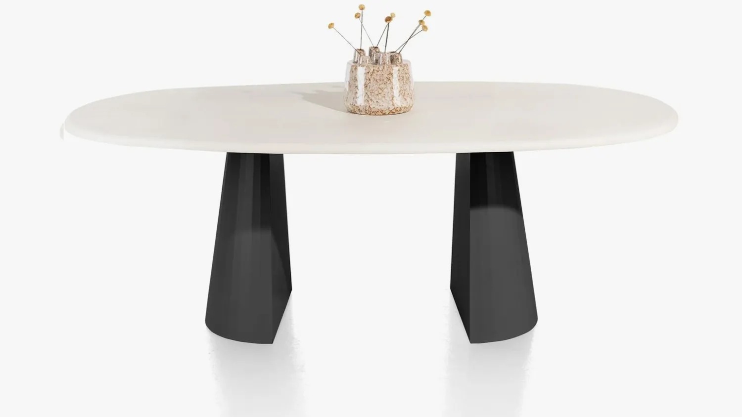 Houten Eettafels|Ovale Eettafels-XOOON Lund Cone Off Black Eettafel Stone Skin