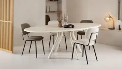 Houten Eettafels|Ovale Eettafels-XOOON Lund 4-poot Nebbia Eettafel Stone Skin