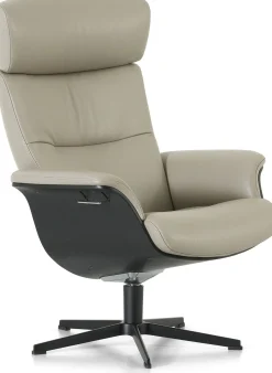 Leren Fauteuils|Relaxfauteuils-Montèl Luxor Relaxfauteuil + Hocker Cement