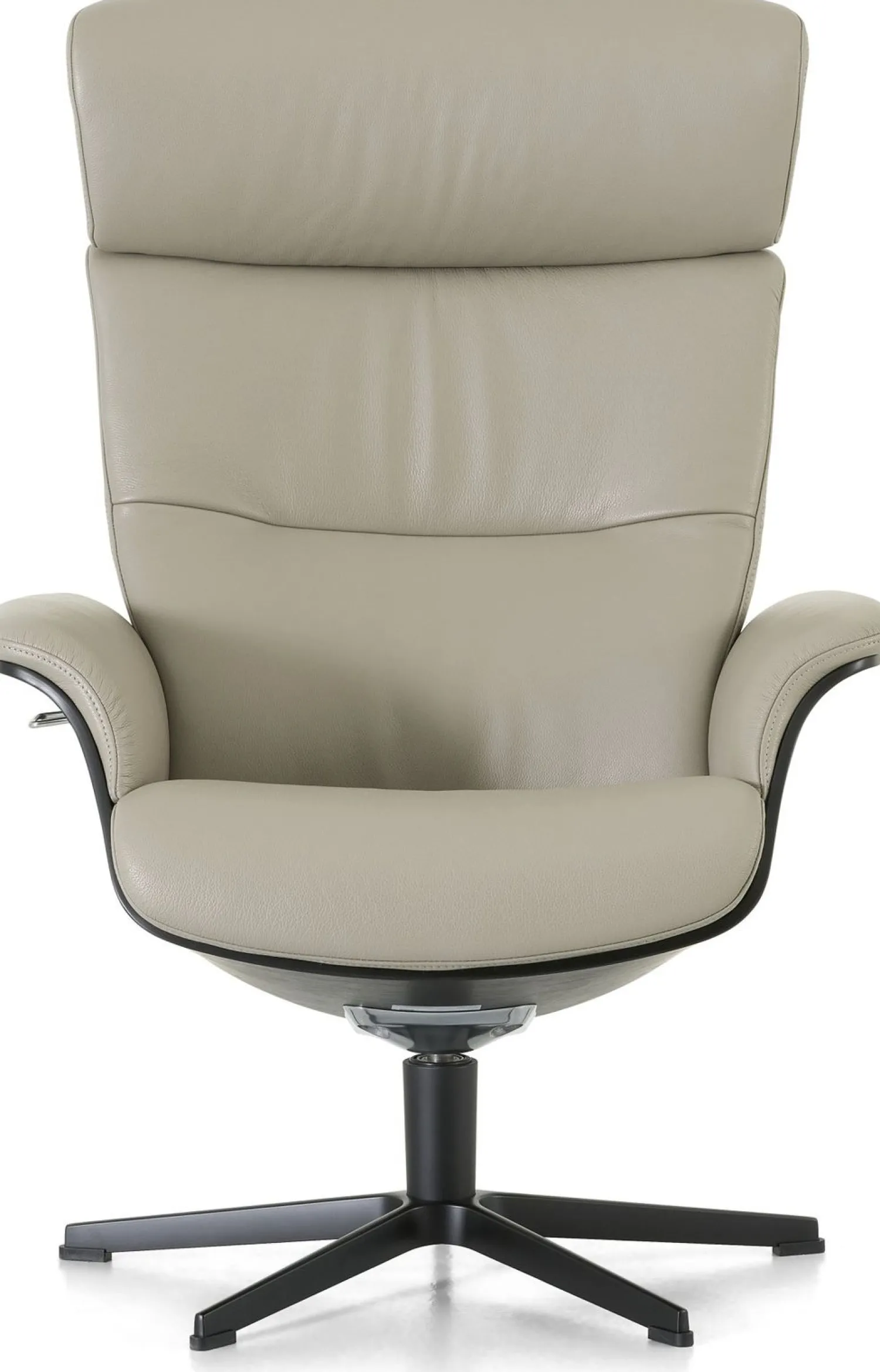 Leren Fauteuils|Relaxfauteuils-Montèl Luxor Relaxfauteuil + Hocker Cement