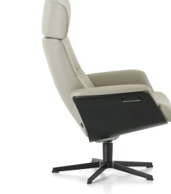 Leren Fauteuils|Relaxfauteuils-Montèl Luxor Relaxfauteuil + Hocker Cement