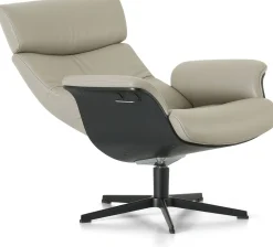 Leren Fauteuils|Relaxfauteuils-Montèl Luxor Relaxfauteuil + Hocker Cement