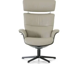 Leren Fauteuils|Relaxfauteuils-Montèl Luxor Relaxfauteuil + Hocker Cement