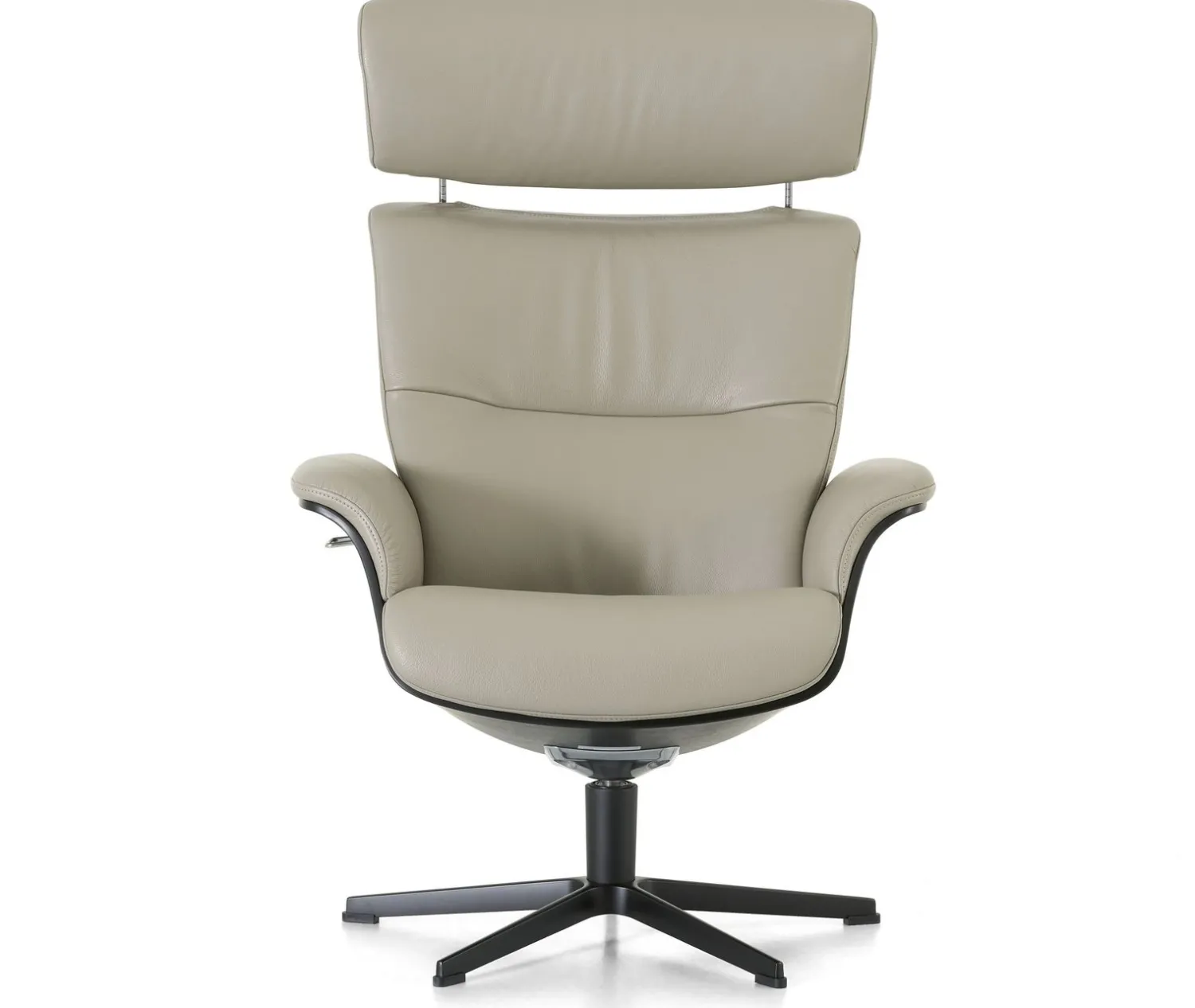 Leren Fauteuils|Relaxfauteuils-Montèl Luxor Relaxfauteuil + Hocker Cement