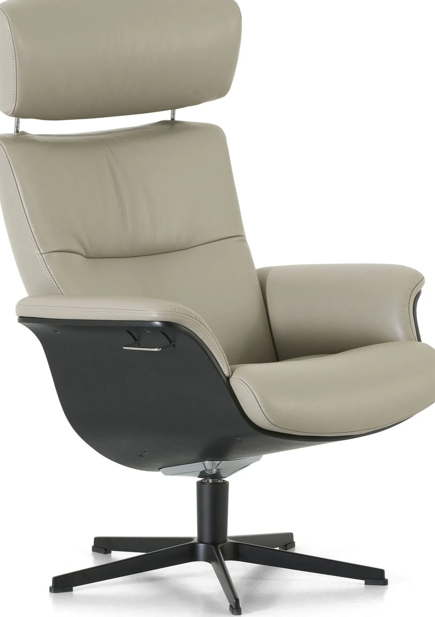 Leren Fauteuils|Relaxfauteuils-Montèl Luxor Relaxfauteuil + Hocker Cement
