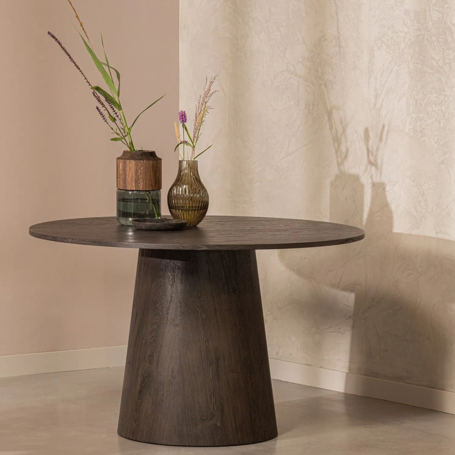Ronde Eettafels-WOOOD Maan Eettafel Dark Brown