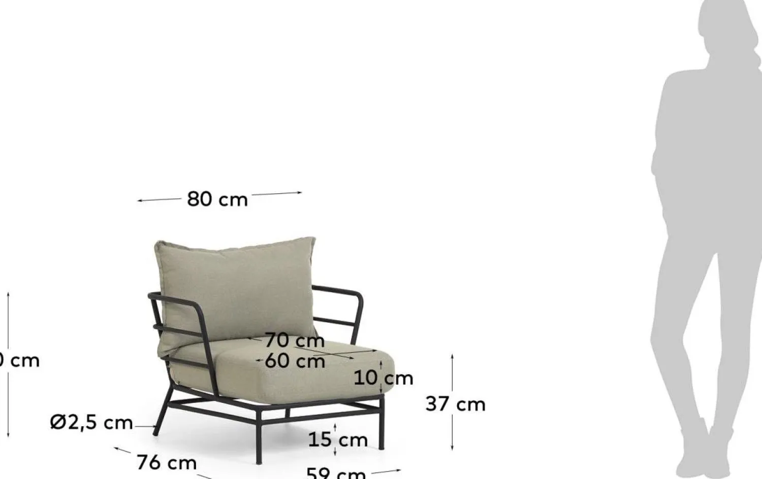 Tuinstoelen-Kave Home Mareluz Outdoor Fauteuil Zwart