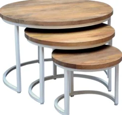 Houten Bijzettafels|Industriële Bijzettafels-Trendhopper Max Bijzettafelset Wit, Bruin