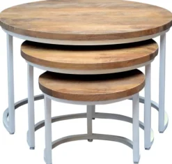 Houten Bijzettafels|Industriële Bijzettafels-Trendhopper Max Bijzettafelset Wit, Bruin