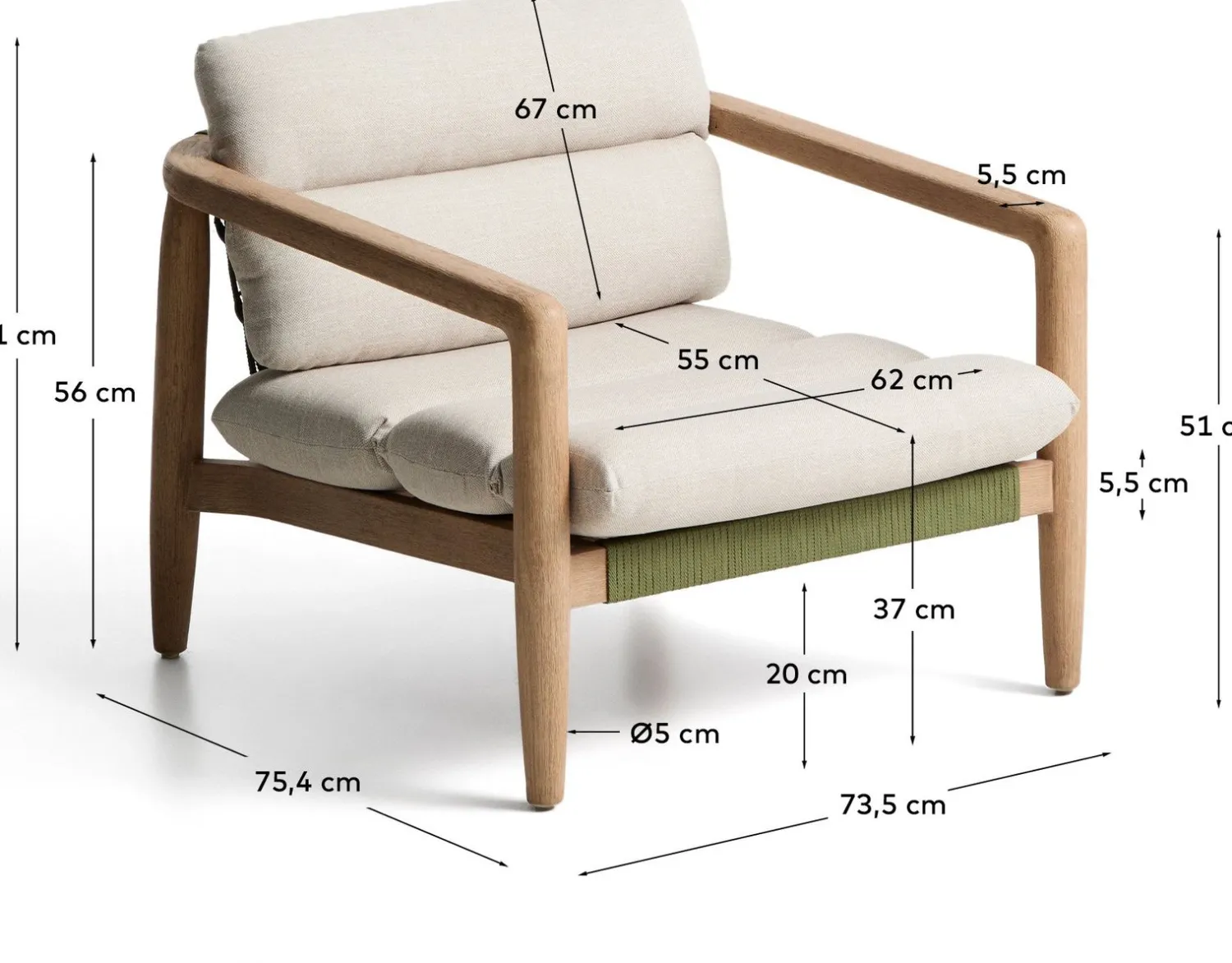 Tuinstoelen-Kave Home Menfi Outdoor Fauteuil Beige, Groen