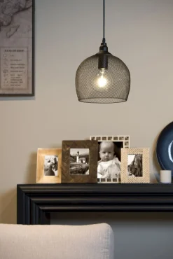 Industriële Hanglampen|Industriële Hanglampen-Lucide Mesh Hanglamp Zwart