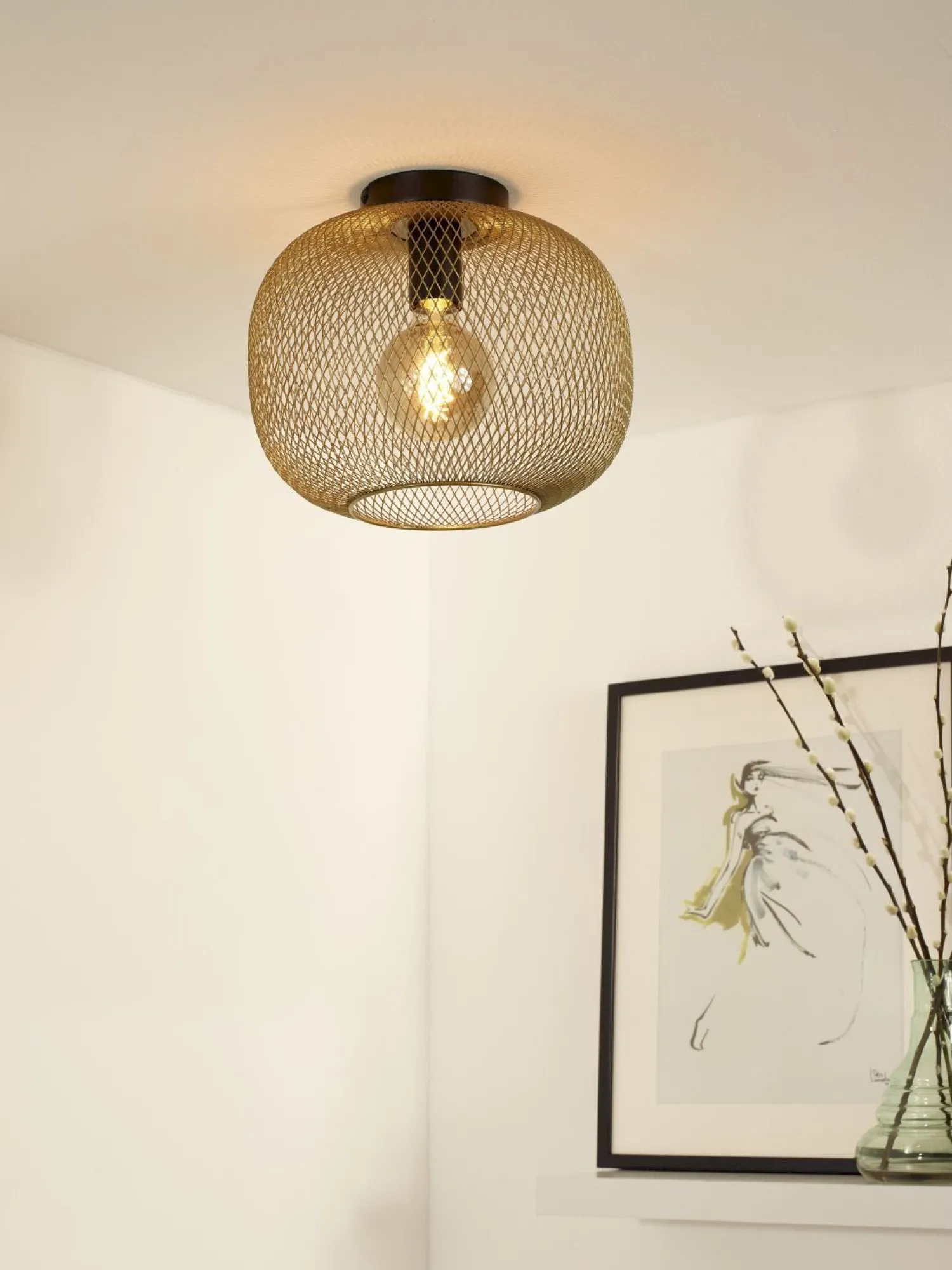 Plafondlampen|Plafondlampen-Lucide Mesh Plafondlamp Goud