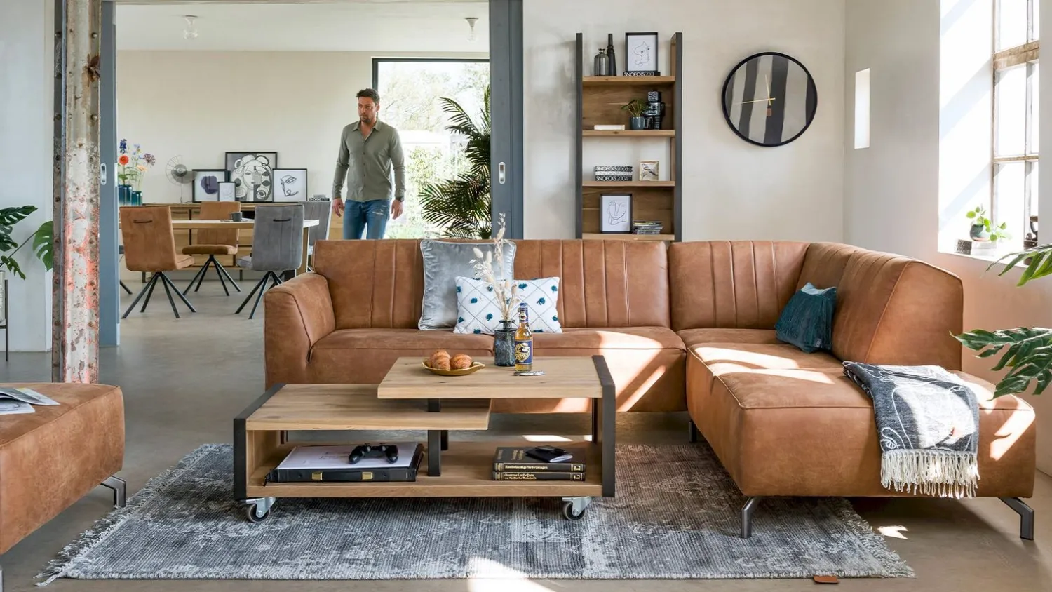 Houten Salontafels-Henders en Hazel Metalo Salontafel Railway Brown