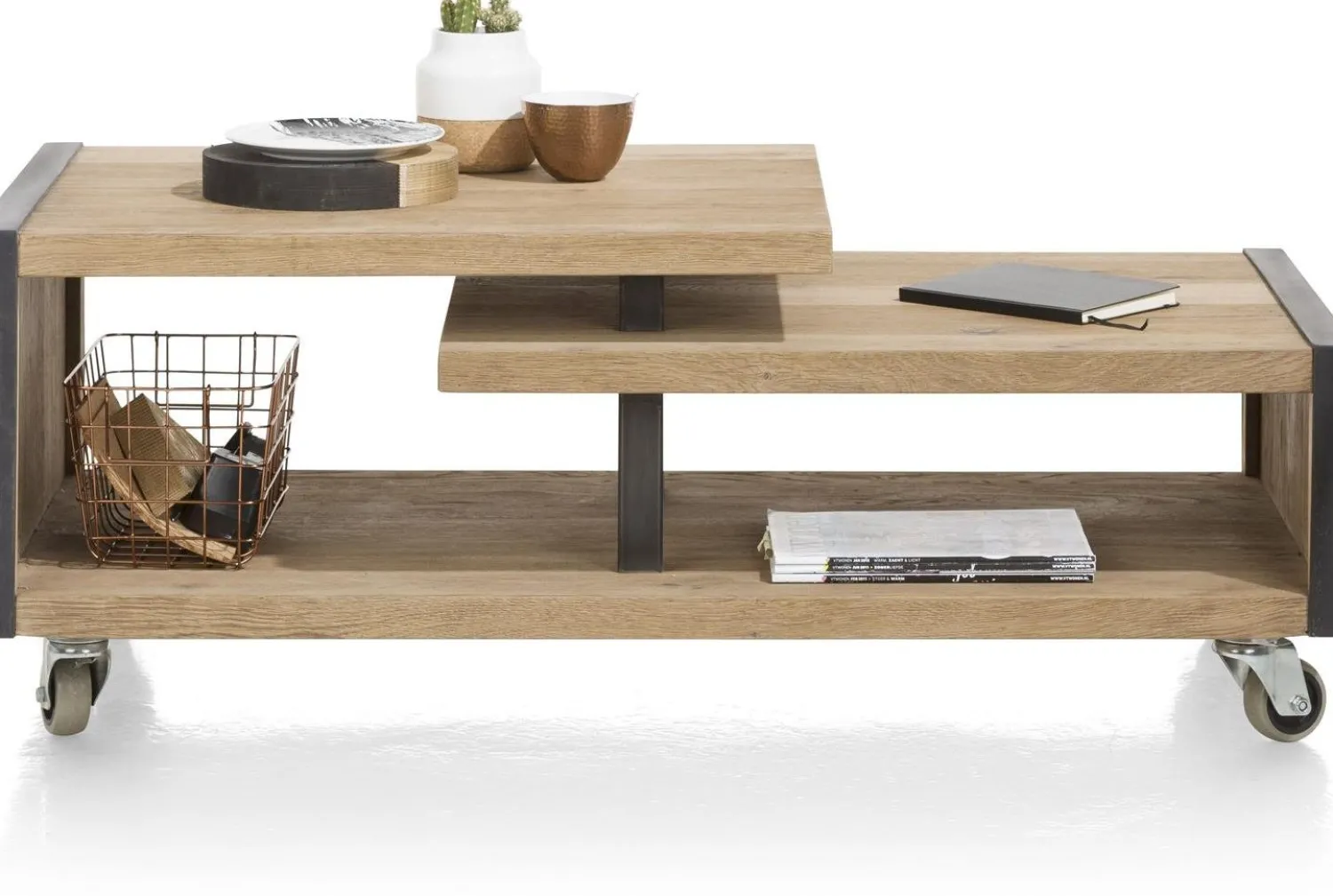 Houten Salontafels-Henders en Hazel Metalo Salontafel Railway Brown