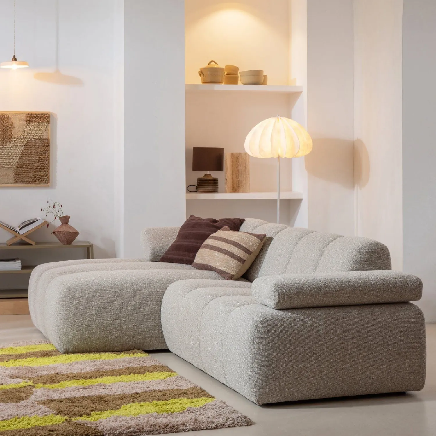 Elementenbanken-WOOOD Mojo Bouclé Chaise Longue Bank Beige Melange