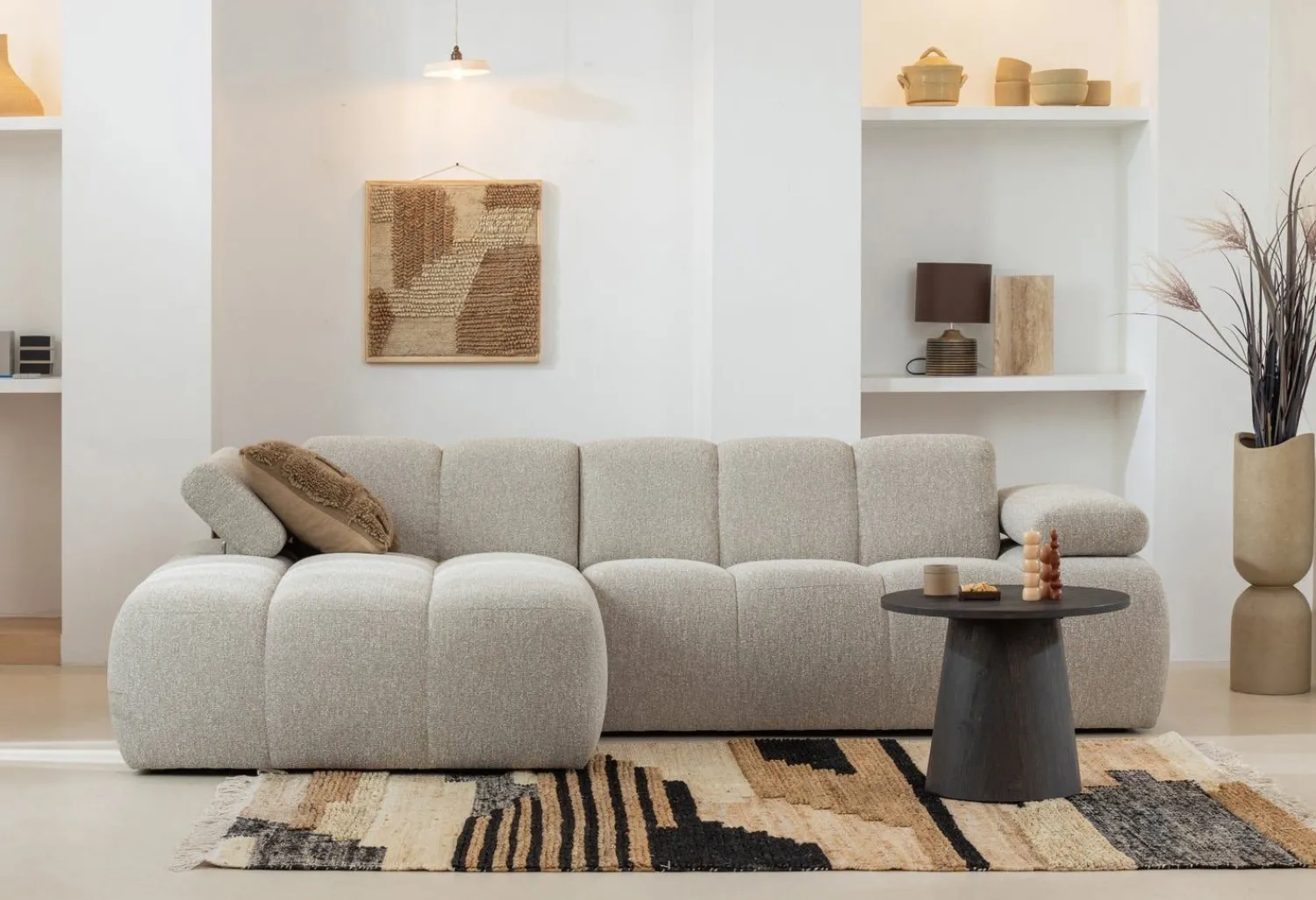 Elementenbanken-WOOOD Mojo Bouclé Chaise Longue Bank Beige Melange
