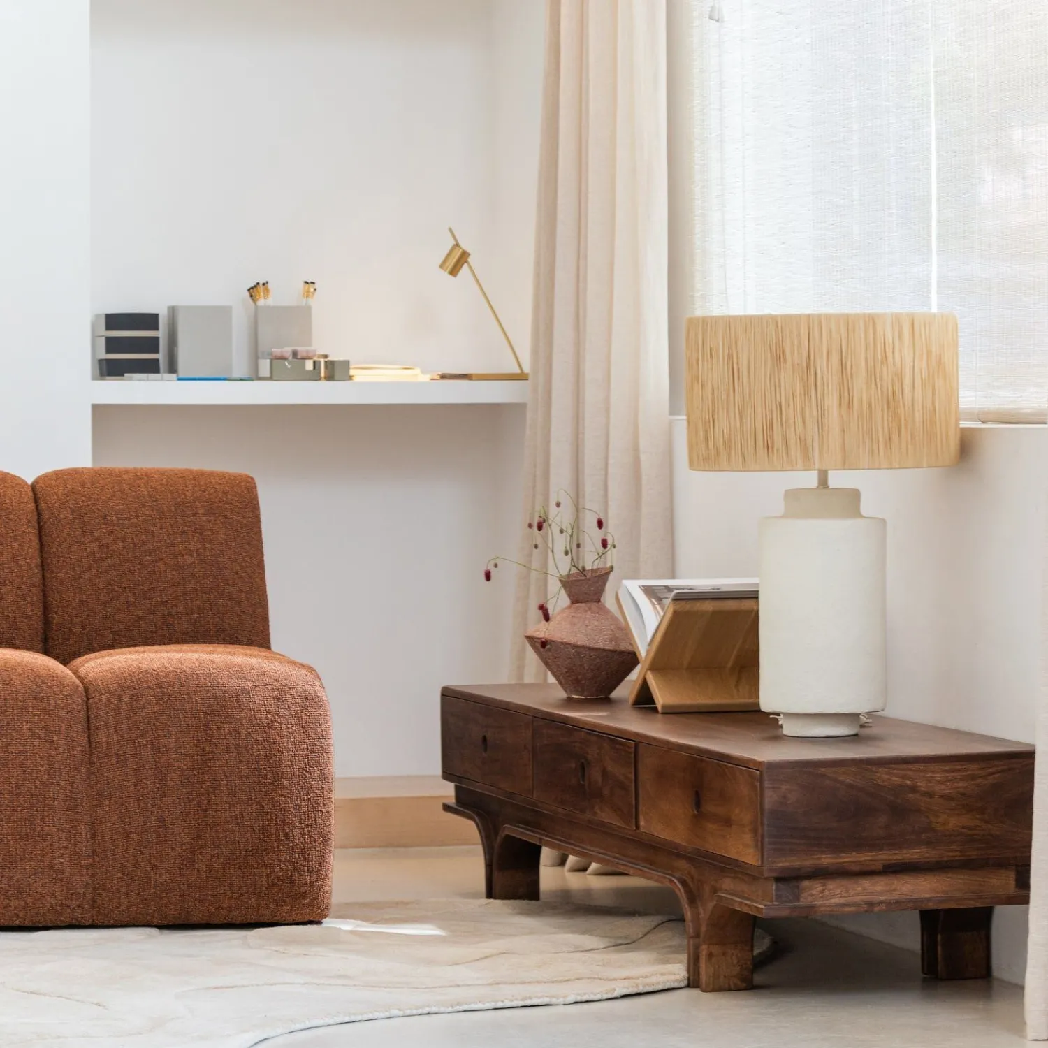Elementenbanken-WOOOD Mojo Bouclé Elementenbank Rust Brown Melange