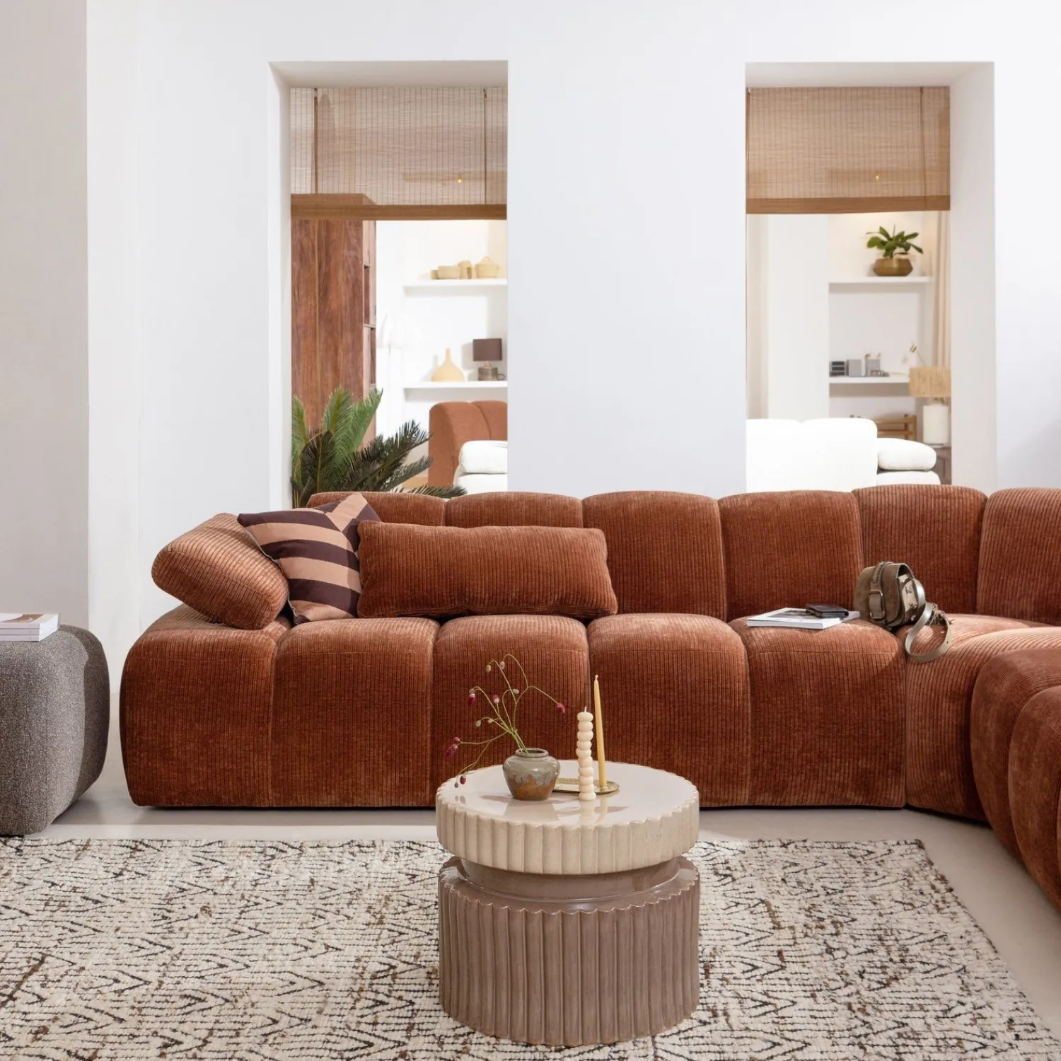 Elementenbanken-WOOOD Mojo Rib Hoek Elementenbank Rust Brown