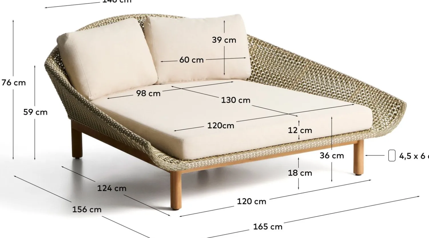Tuinstoelen-Kave Home Olbia Ligstoel Groen, Beige