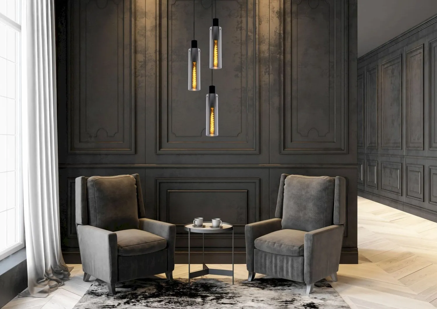 Glazen Hanglampen|Glazen Hanglampen-Lucide Orlando Hanglamp Zwart