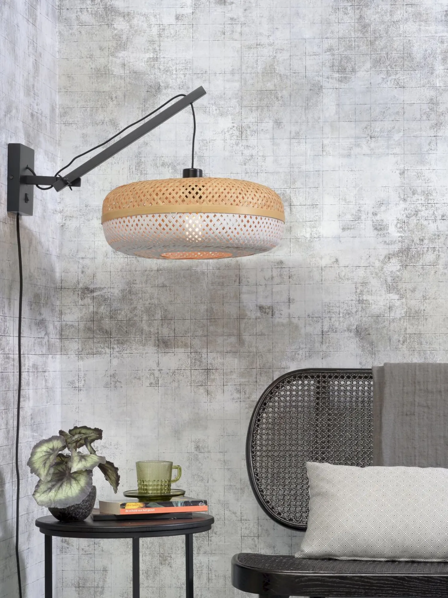 Wandlampen|Wandlampen-Good&Mojo Palawan S Black Wandlamp Natural/White