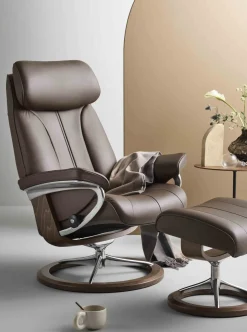 Leren Fauteuils|Draaifauteuils-Stressless Paul Relaxfauteuil + Hocker Chocolate