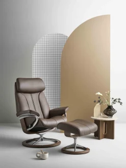 Leren Fauteuils|Draaifauteuils-Stressless Paul Relaxfauteuil + Hocker Chocolate