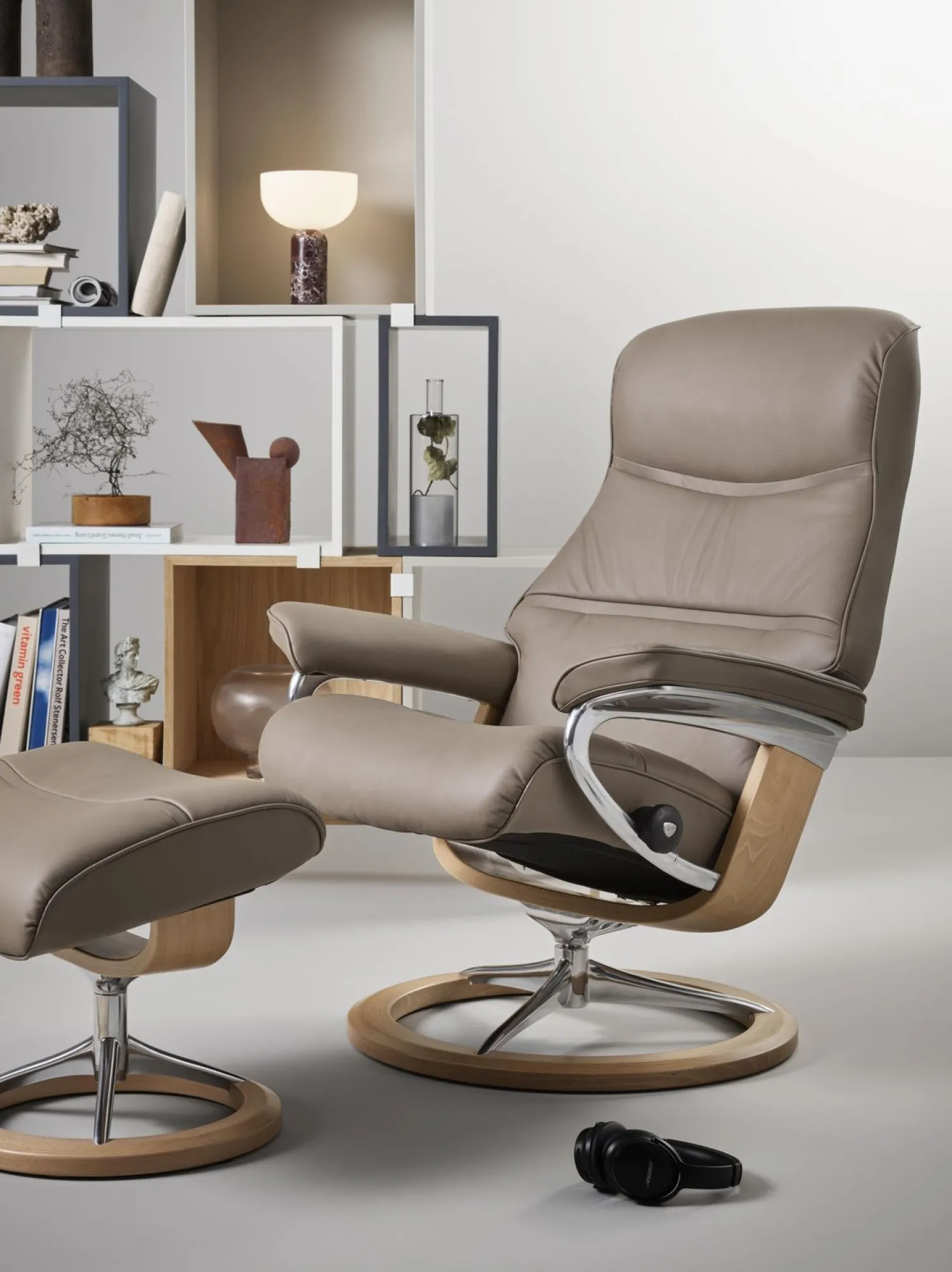 Relaxfauteuils-Stressless Philip M Relaxfauteuil + Hocker Greige
