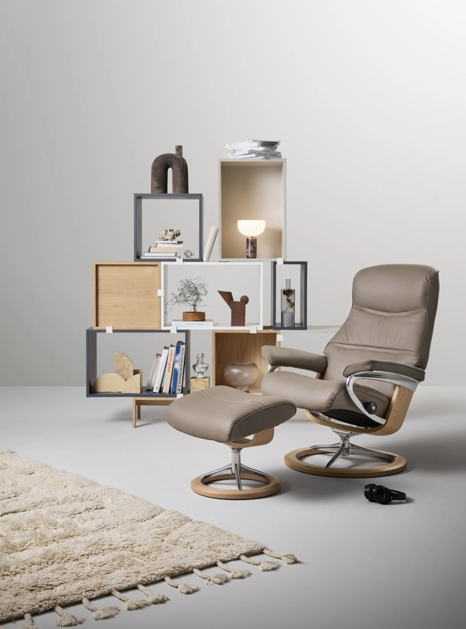 Relaxfauteuils-Stressless Philip M Relaxfauteuil + Hocker Greige