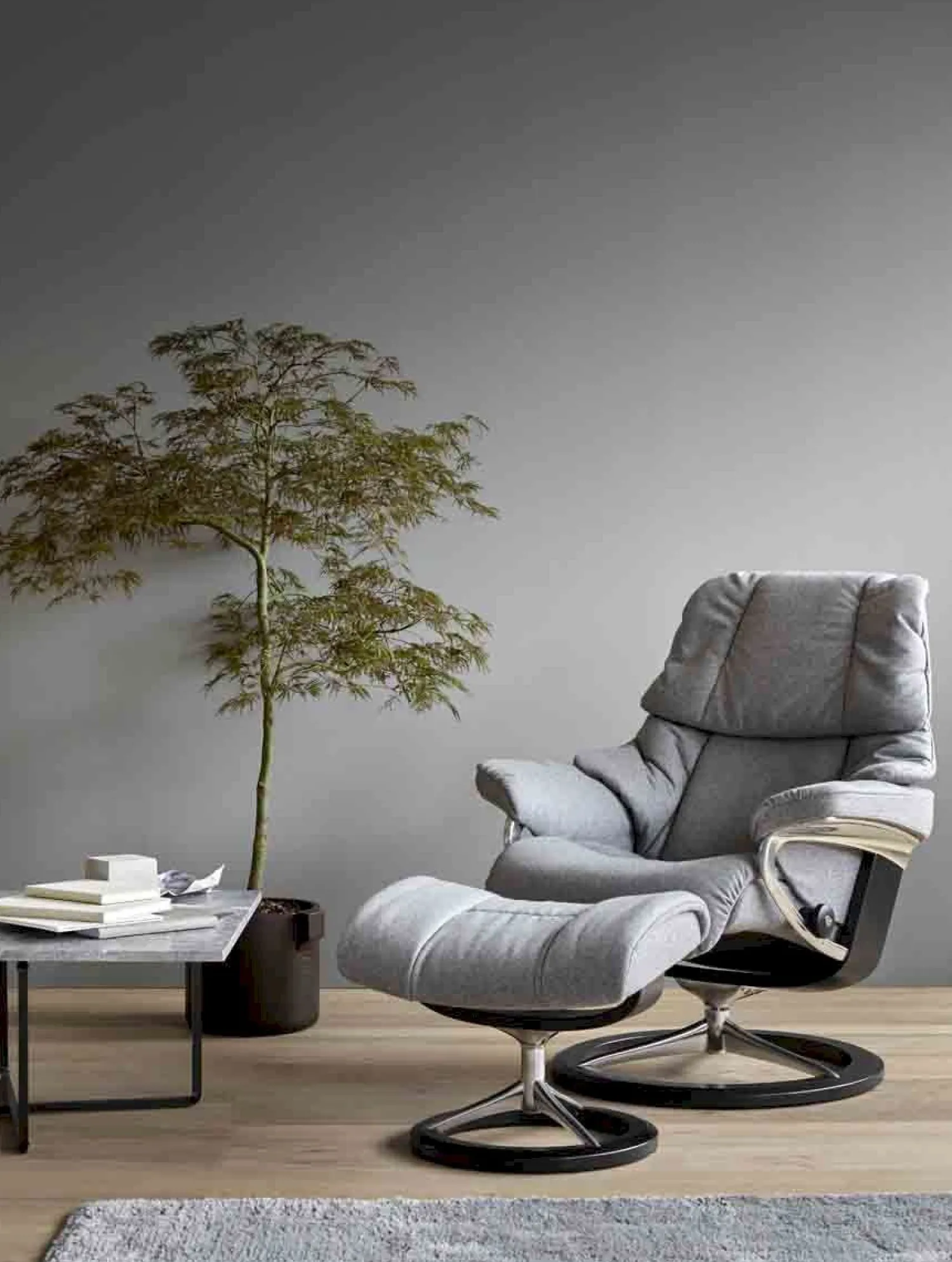 Leren Fauteuils|Draaifauteuils-Stressless Reno Relaxfauteuil Light Grey