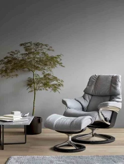 Leren Fauteuils|Draaifauteuils-Stressless Reno Relaxfauteuil Light Grey