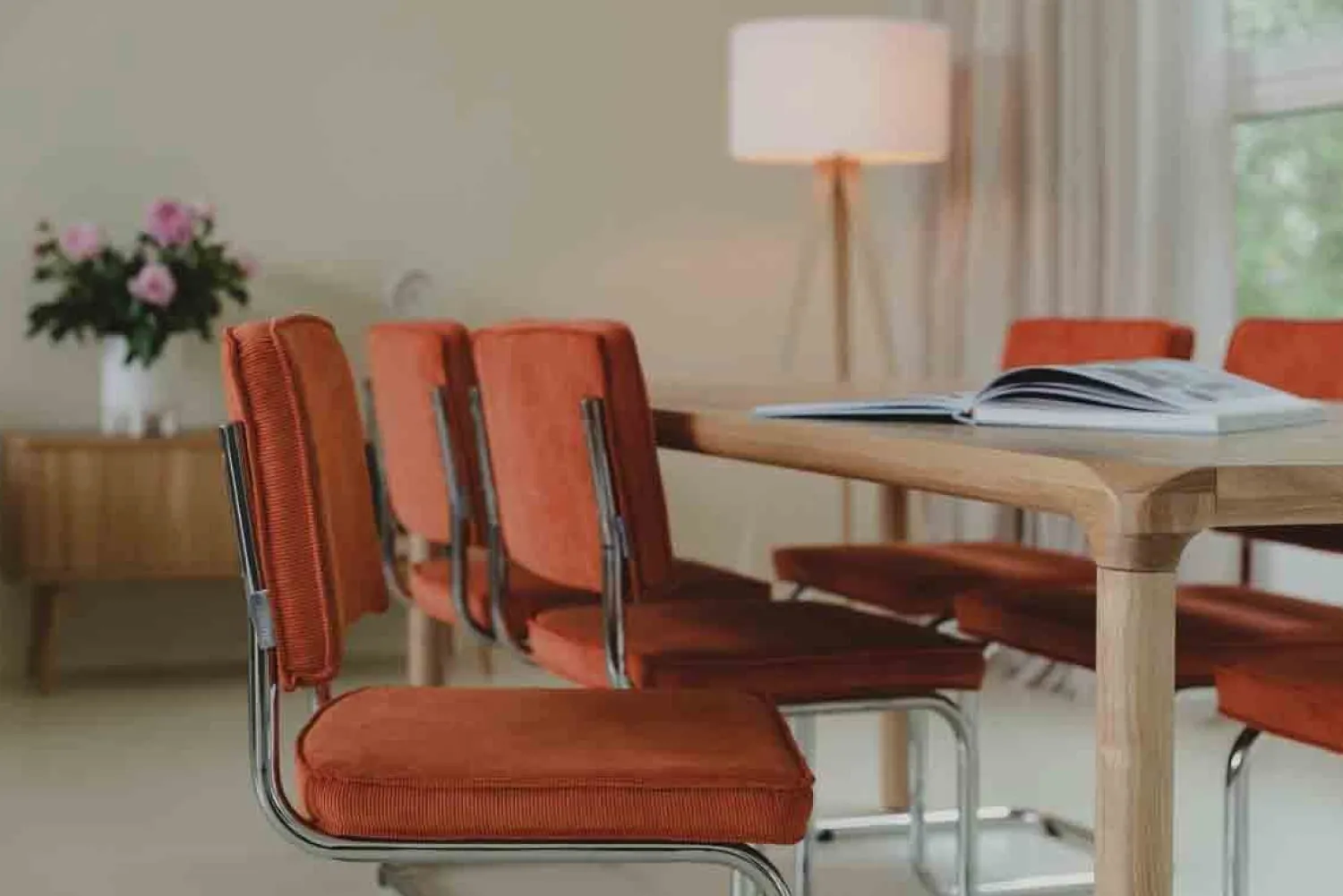 Eetkamerstoelen Zonder Armleuning-Zuiver Ridge Rib (set van 2) Eetkamerstoel Orange