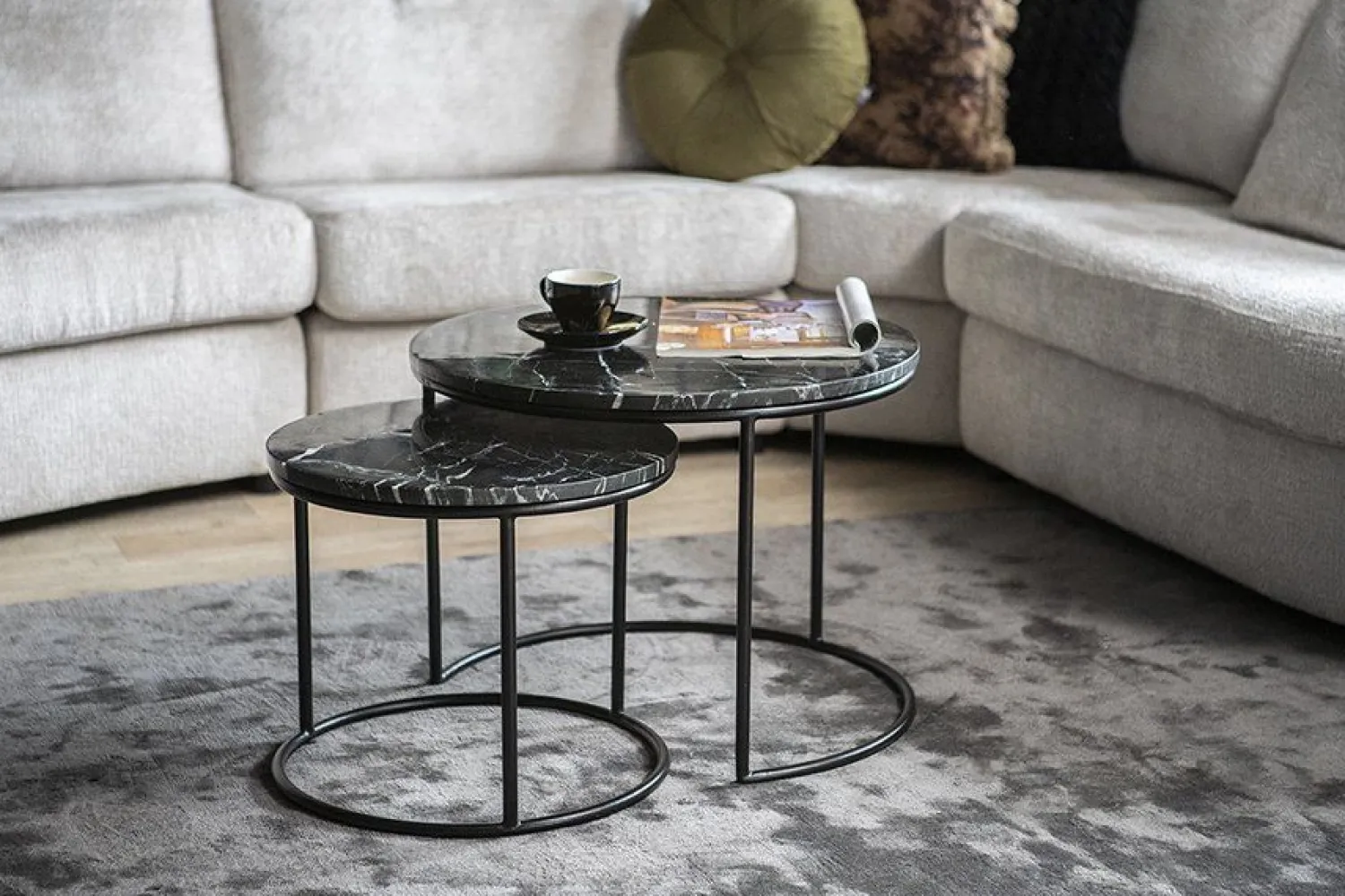 Marmeren Bijzettafels|Ronde Bijzettafels-Feelings Wonen Romeo Bijzettafelset Blauw