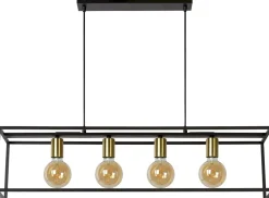 Industriële Hanglampen|Industriële Hanglampen-Lucide Ruben Hanglamp Zwart, Goud