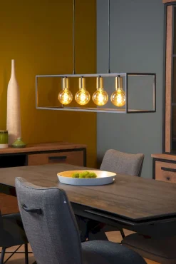 Industriële Hanglampen|Industriële Hanglampen-Lucide Ruben Hanglamp Zwart, Goud