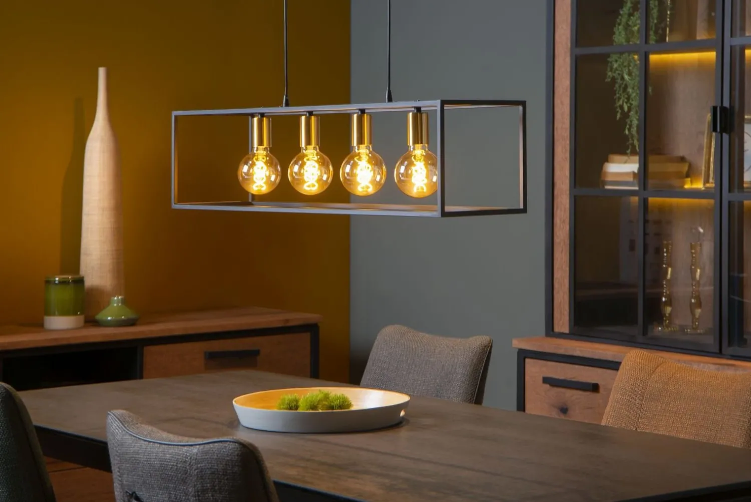 Industriële Hanglampen|Industriële Hanglampen-Lucide Ruben Hanglamp Zwart, Goud