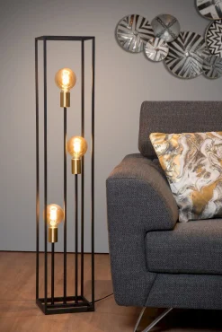 Industriële Vloerlampen|Vloerlampen-Lucide Ruben Vloerlamp Zwart