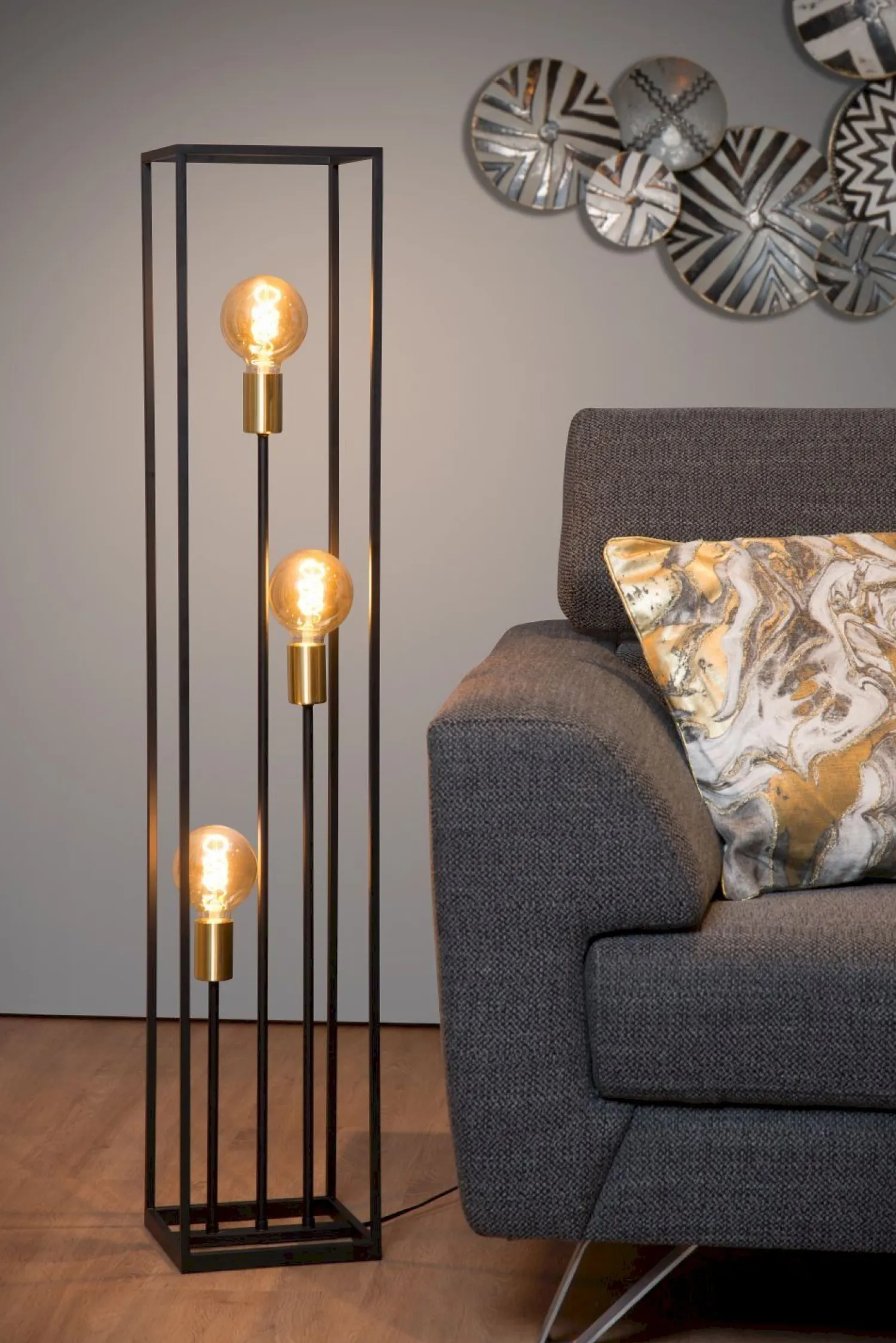 Industriële Vloerlampen|Vloerlampen-Lucide Ruben Vloerlamp Zwart