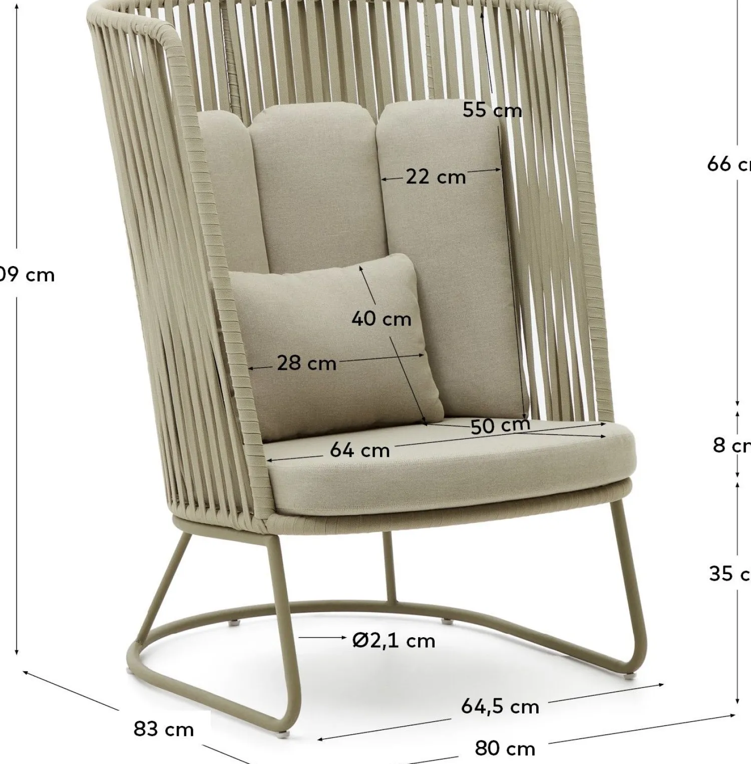 Tuinstoelen-Kave Home Saconca Hoge Outdoor Fauteuil Groen