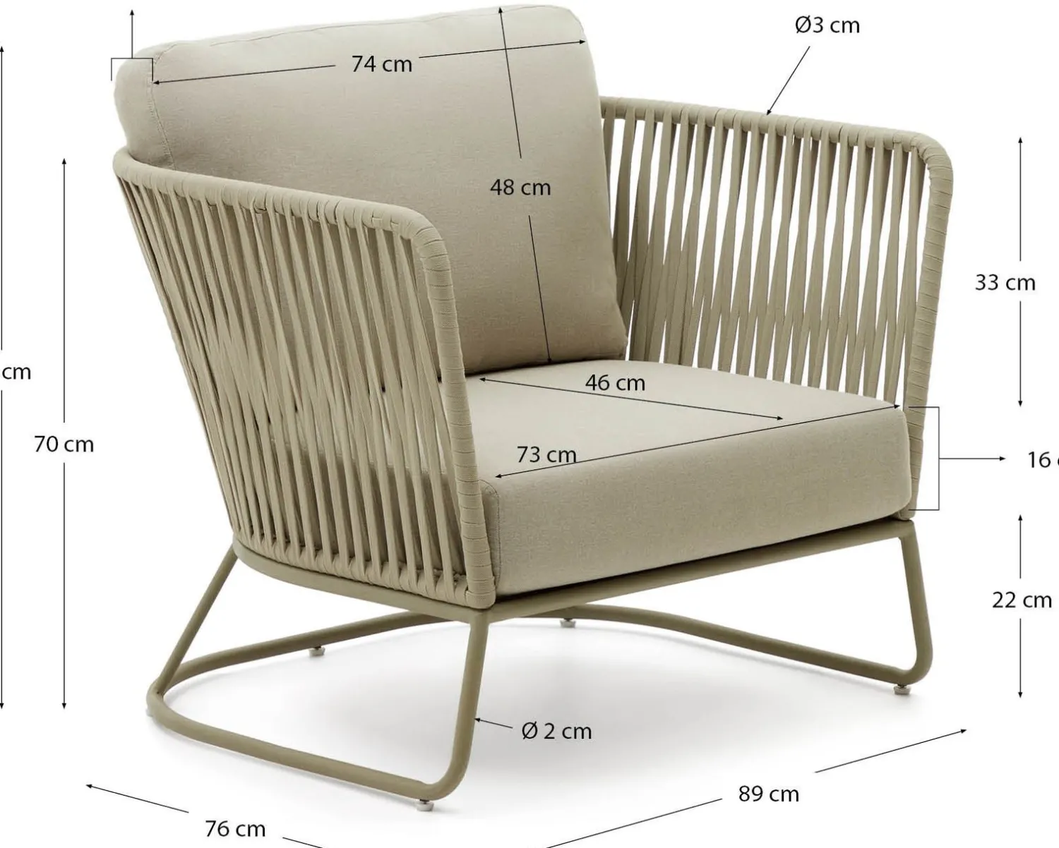 Tuinstoelen-Kave Home Saconca Outdoor Fauteuil Groen