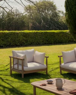 Tuinstoelen-Kave Home Sacova Outdoor Fauteuil Naturel, Beige